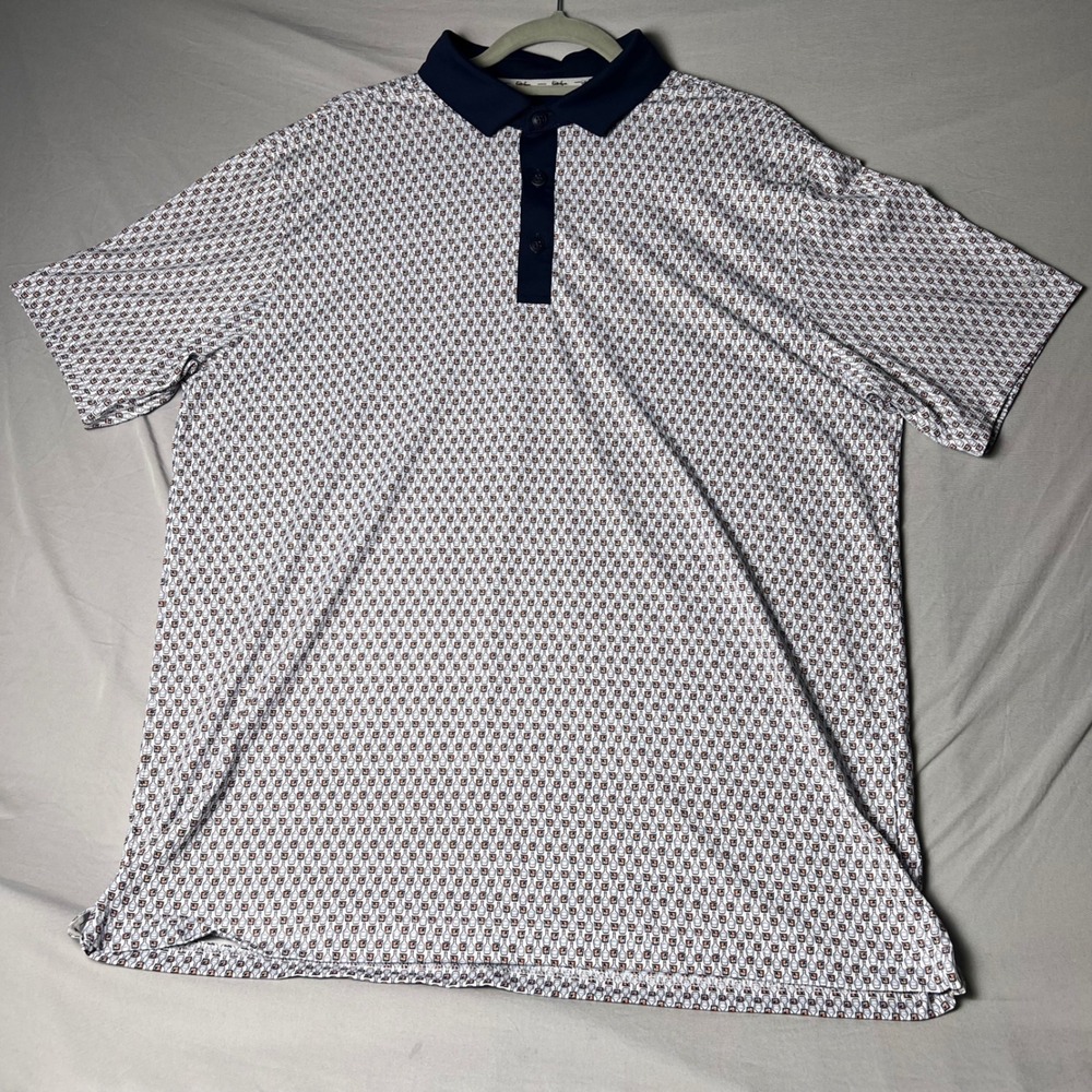 Walter Hagen Mens Whiskey Bottle Print Golf Polo Shirt Navy White Large